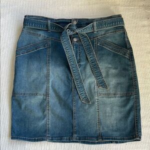 Knox Rose Denim Blue Belted Tie Front Jean Skirt Sz L